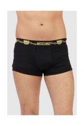 MOSCHINO Czarne bokserki męskie z brokatowym logo. Czarne bokserki męskie MOSCHINO, bez wzorów, z bawełny. W wyprzedaży za 119.99 zł.