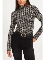 Milan Kiss Koszulka w kolorze czarno-beżowym ze wzorem rozmiar: S. Brązowe bluzki damskie Milan Kiss, s, bez wzorów, bez kołnierzyka. Za 126.15 zł.
