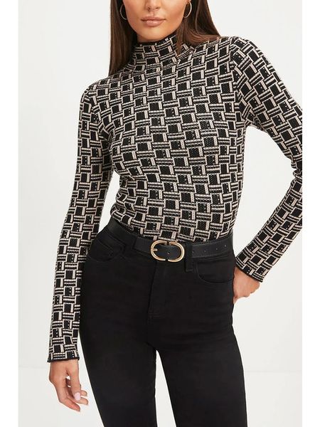 Milan Kiss Koszulka w kolorze czarno-beżowym ze wzorem rozmiar: S. Brązowe bluzki damskie Milan Kiss, s, bez wzorów, bez kołnierzyka. Za 134.85 zł.