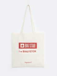 Torba bawełniana unisex Białystok 102. Białe torebki klasyczne damskie Big Star, z aplikacjami, z bawełny, z nadrukiem, bez dodatków. Za 4.99 zł.
