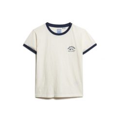 Damska koszulka w kontrastowym kolorze Superdry Athletic Essentials Beach. Białe bluzki sportowe damskie Superdry., bez kołnierzyka, bez ramiączek. W wyprzedaży za 152.95 zł.
