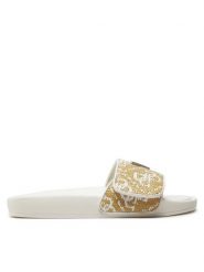 Guess Klapki FLGCAA ELE19 Beżowy. Brązowe klapki damskie Guess, z aplikacjami, ze skóry, bez obcasa. Za 239.99 zł.