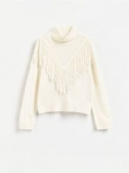 Sweter z dodatkiem wełny - złamana biel. Swetry klasyczne damskie Reserved, l, z dzianiny, bez kołnierzyka. Za 249.99 zł.