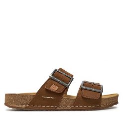 Klapki Josef Seibel. Brązowe klapki damskie Josef Seibel, bez wzorów, bez obcasa. Za 279.99 zł.