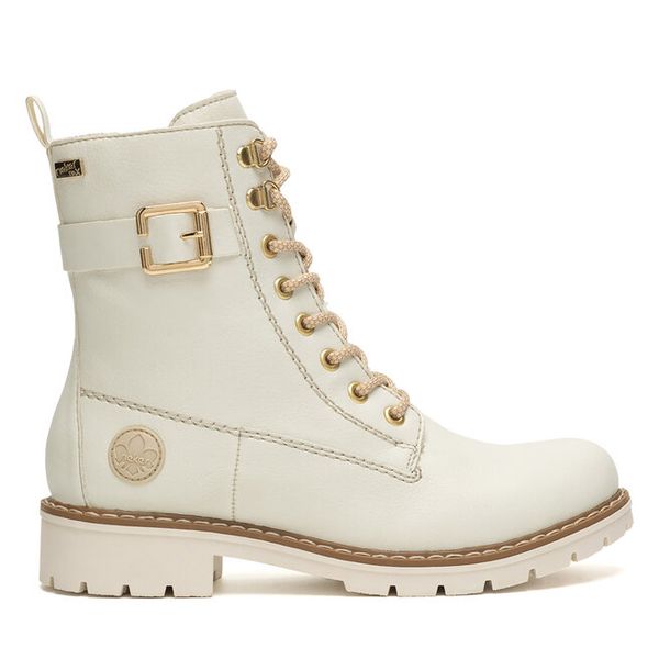 Trzewiki Rieker. Białe botki damskie Rieker, bez obcasa, na płaskiej podeszwie, bez zapięcia. Za 429.99 zł.