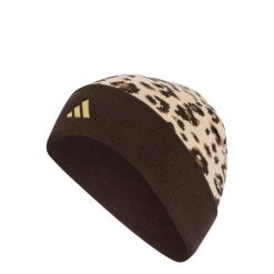 Czapka typu beanie z grafiką Leo. Białe czapki męskie Adidas, bez wzorów, z dzianiny, sportowe. Za 89.95 zł.