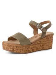 S.Oliver Skórzane sandały w kolorze khaki na koturnie rozmiar: 38. Brązowe sandały damskie S.Oliver, bez wzorów, bez obcasa, na koturnie. Za 165.99 zł.