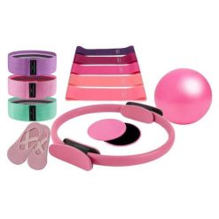 Kompletny zestaw Pilates fitness: obręcz, gumy, ślizgi, piłka i skarpety. Czerwone skarpetki męskie SPORTENZIA, bez wzorów, z bawełny. Za 435.00 zł.