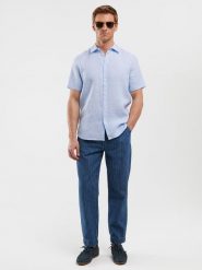 BIG STAR Lniana koszula - Regular fit - w kolorze błękitnym rozmiar: XL. Niebieskie koszule męskie Big Star, xl, bez wzorów, ze lnu, bez kołnierzyka, bez ramiączek. Za 162.49 zł.