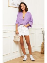 Naturelle en lin Lniana bluzka "Barcelona" w kolorze fioletowym rozmiar: 34/36. Różowe bluzki damskie Naturelle en lin, bez wzorów, z koronki, klasyczne, bez kołnierzyka, bez ramiączek. Za 130.99 zł.