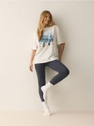 Dwuczęściowa piżama z nadrukiem - granatowy. Niebieskie piżamy damskie Reserved, l, bez wzorów, z bawełny, bez ramiączek. Za 129.99 zł.