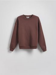 Bawełniana bluza - ciemnobrązowy. Brązowe bluzy bez kaptura damskie Reserved, l, z bawełny. W wyprzedaży za 59.99 zł.