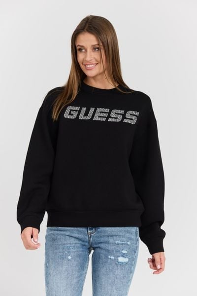 GUESS Czarna damska bluza z cyrkoniami Cecilia, Rozmiar XS. Czarne bluzy bez kaptura damskie Guess, s, z elastanu. W wyprzedaży za 197.99 zł.