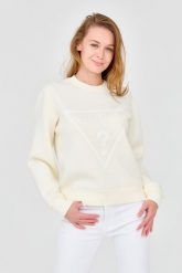 GUESS Damska bluza w kolorze ecru z dużym logo. Białe bluzy bez kaptura damskie Guess, s, z wiskozy. W wyprzedaży za 303.99 zł.