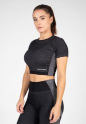 Selah Bezszwowe Crop Top - Czarny. Czarne topy sportowe damskie GORILLA WEAR, m, bez wzorów, z elastanu, bez ramiączek. Za 229.00 zł.