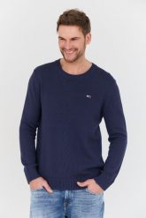 TOMMY JEANS Granatowy sweter. Niebieskie swetry męskie Tommy Jeans, l, bez wzorów, z jeansu, bez kołnierzyka. W wyprzedaży za 284.99 zł.