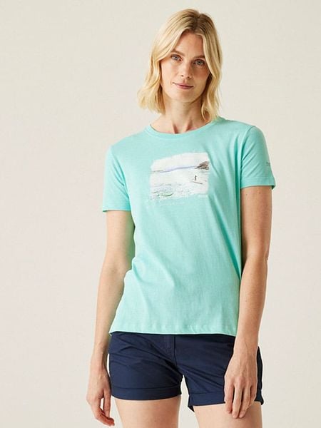 Regatta Koszulka "Filandra IX" w kolorze turkusowym rozmiar: 44. Niebieskie bluzki damskie Regatta, bez wzorów, z bawełny, bez kołnierzyka, bez ramiączek. Za 43.78 zł.