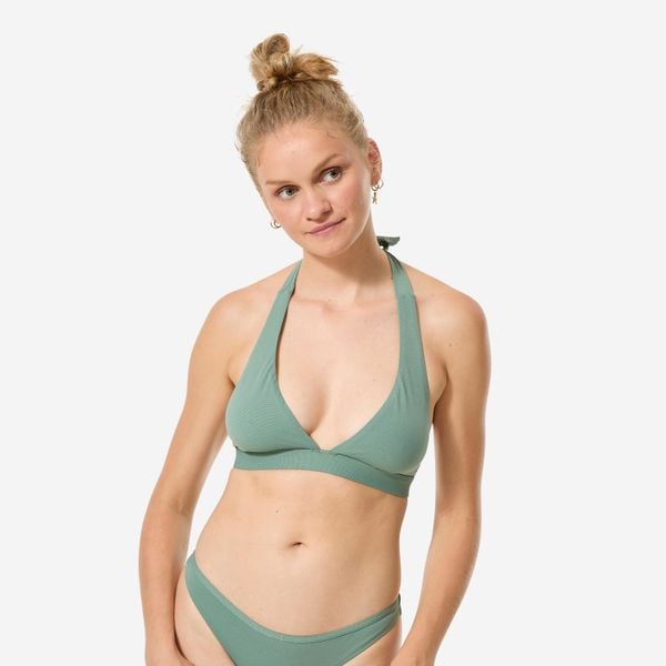 Góra kostiumu kąpielowego damska Decathlon Cora Zuma. Zielone bikini damskie OLAIAN, bez wzorów. Za 79.99 zł.
