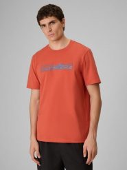 4F T-shirt regular z nadrukiem męski - koralowy S. Pomarańczowe t-shirty męskie 4f, m, bez wzorów, z materiału, bez kołnierzyka. Za 69.99 zł.