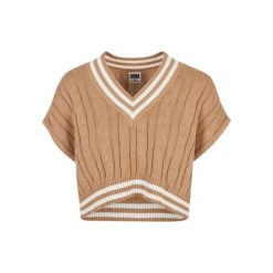 Damski krótki sweter z dzianiny Urban Classics College. Brązowe swetry klasyczne damskie Urban Classics, na zimę, z dzianiny, bez kołnierzyka. Za 191.00 zł.