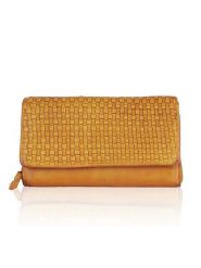Bellicci Skórzany portfel "Eliza" w kolorze musztardowym - 18 x 9 x 4 cm rozmiar: onesize. Brązowe portfele damskie Bellicci, bez wzorów, z materiału. Za 161.34 zł.
