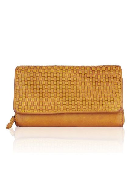 Bellicci Skórzany portfel "Eliza" w kolorze musztardowym - 18 x 9 x 4 cm rozmiar: onesize. Brązowe portfele damskie Bellicci, bez wzorów, z materiału. Za 161.34 zł.