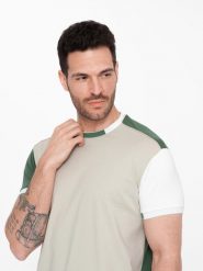 T-shirt męski z elastanem z kolorowymi rękawami - zielony V5 OM-TSCT-0176 - XL. Zielone t-shirty męskie Ombre Clothing, l, bez wzorów, z bawełny, bez kołnierzyka. W wyprzedaży za 39.99 zł.