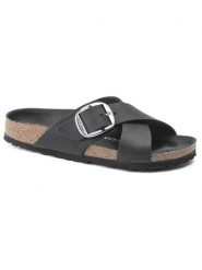 Birkenstock Skórzane klapki "Siena Big Buckle" w kolorze czarnym rozmiar: 38. Czarne klapki damskie Birkenstock, bez wzorów, bez obcasa. Za 537.45 zł.