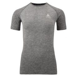 Koszulka tech. damska Odlo T-shirt crew neck s/s ESSENTIAL SEAMLESS. Szare bluzki damskie Odlo, l, bez wzorów, sportowe, bez kołnierzyka, bez ramiączek. Za 190.70 zł.
