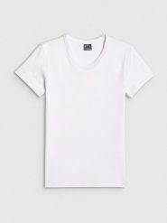 4F T-shirt slim gładki damski - biały XS. Białe t-shirty damskie 4f, xs, bez wzorów, z bawełny, bez kołnierzyka. Za 49.99 zł.