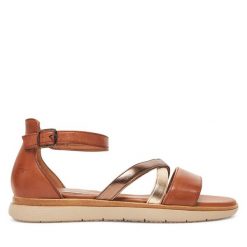 Sandały Tamaris. Brązowe sandały damskie Tamaris, bez wzorów, bez obcasa, na płaskiej podeszwie. Za 249.99 zł.