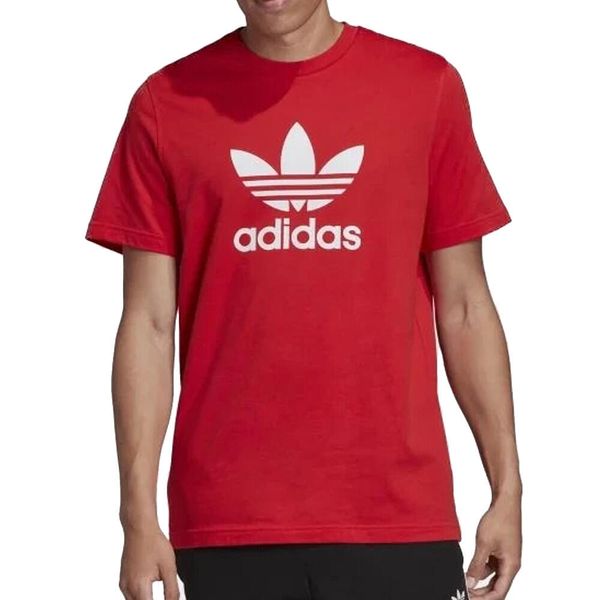 Koszulka turystyczna męska Adidas Trefoil. Czerwone t-shirty sportowe męskie Adidas, na wiosnę, m, z bawełny, bez ramiączek, trekkingowe. Za 92.00 zł.