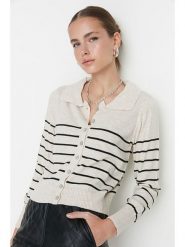Trendyol Kardigan w kolorze kremowo-czarnym rozmiar: L. Brązowe kardigany damskie Trendyol, l, bez wzorów. Za 65.99 zł.