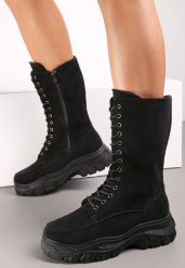 Czarne Botki Workery na Grubej Podeszwie Proniche. Czarne botki damskie Renee, z jeansu, eleganckie, bez obcasa, na płaskiej podeszwie, bez zapięcia. Za 84.99 zł.