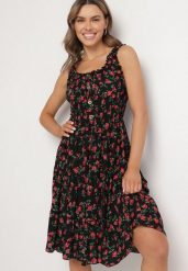 Czarna Sukienka Rozkloszowana na Ramiączkach w Kwiaty Tallio. Czarne sukienki damskie Born2be, na co dzień, l, bez wzorów, z jeansu, eleganckie, bez kołnierzyka, bez ramiączek, midi, proste. W wyprzedaży za 39.99 zł.