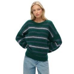 Sweter w paski z miękkiej dzianiny dla kobiet Superdry. Zielone swetry klasyczne damskie Superdry., na zimę, z dzianiny, bez kołnierzyka. Za 288.40 zł.
