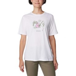 Koszulka damska Columbia Bluebird Day Relaxed Crew Neck z krótkim rękawem. Białe bluzki sportowe damskie Columbia, m, bez wzorów, z bawełny, bez kołnierzyka. W wyprzedaży za 116.00 zł.