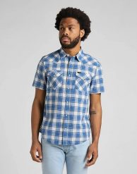 LEE SS WESTERN SHIRT MĘSKA KOSZULA KRÓTKI RĘKAW BLUE UNION L66OOBUF 112145389. Niebieskie koszule męskie Lee, l, bez wzorów, bez kołnierzyka, bez ramiączek. Za 119.99 zł.