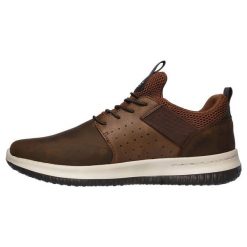 Buty sportowe męskie Skechers Delson Axton sneakersy brązowe (65870-CDB). Brązowe buty sportowe na co dzień męskie Skechers, z gumy, bez zapięcia, trekkingowe. Za 299.00 zł.