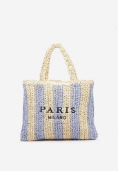 Niebieska Torebka Shopper Plażowa z Napisem Navirael. Niebieskie shopper bag damskie Born2be, bez wzorów, bez dodatków. Za 99.99 zł.