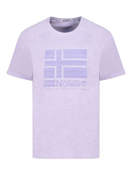 Geographical Norway Koszulka w kolorze fioletowym rozmiar: L. Różowe bluzki damskie Geographical Norway, l, bez wzorów, z bawełny, bez kołnierzyka, bez ramiączek. Za 71.23 zł.