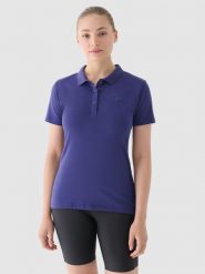 4F Koszulka polo slim damska - granatowa XL. Niebieskie bluzki damskie 4f, xl, bez wzorów, z bawełny, klasyczne, bez kołnierzyka, bez ramiączek. Za 89.99 zł.