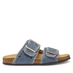 Klapki Geox. Niebieskie klapki damskie Geox, bez wzorów, bez obcasa. Za 379.99 zł.