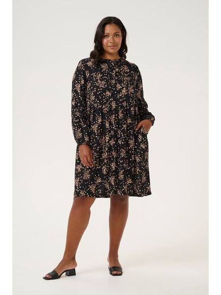 KAFFE curve Sukienka w kolorze czarno-karmelowym rozmiar: 52. Czarne sukienki damskie KAFFE curve, bez wzorów, z wiskozy, bez kołnierzyka, bez ramiączek, midi. Za 104.99 zł.