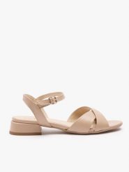 Beżowe sandały ze skóry licowej. Brązowe sandały damskie Ryłko, bez wzorów, ze skóry, bez obcasa, na obcasie. Za 379.99 zł.