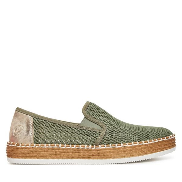 Espadryle Rieker. Zielone espadryle damskie Rieker, bez wzorów, bez obcasa. Za 319.99 zł.