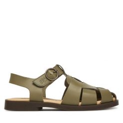 Sandały Fly London. Zielone sandały damskie Fly London, bez wzorów, bez obcasa, na płaskiej podeszwie. Za 459.99 zł.