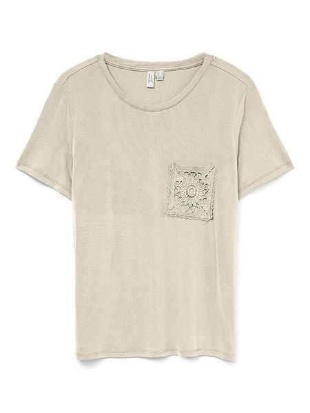 Vero Moda Koszulka w kolorze beżowym rozmiar: XS. Brązowe bluzki damskie Vero Moda, xs, bez wzorów, z koronki, bez kołnierzyka, bez ramiączek. Za 47.94 zł.