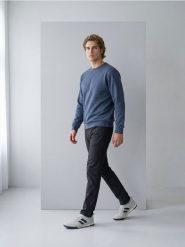Bluza crewneck basic z domieszką bawełny - granatowy. Niebieskie bluzy bez kaptura męskie Sinsay, l, z bawełny. Za 29.99 zł.
