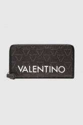 VALENTINO Duży portfel damski liuto w logo. Czarne portfele damskie Valentino by Mario Valentino, bez wzorów. W wyprzedaży za 222.99 zł.